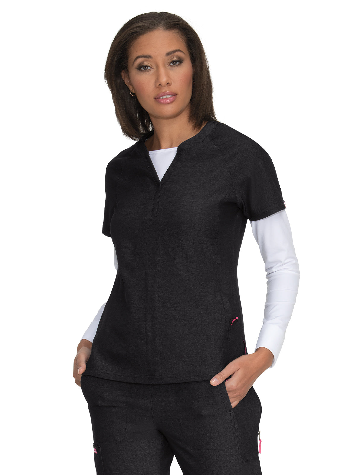 Women's 4-Pocket Split-Neck Action Scrub Top - 1035 - Heather Charcoal