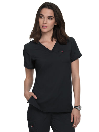 Women's 1-Pocket Stretch Tuck-In Vivacious Scrub Top - 1041 - Black