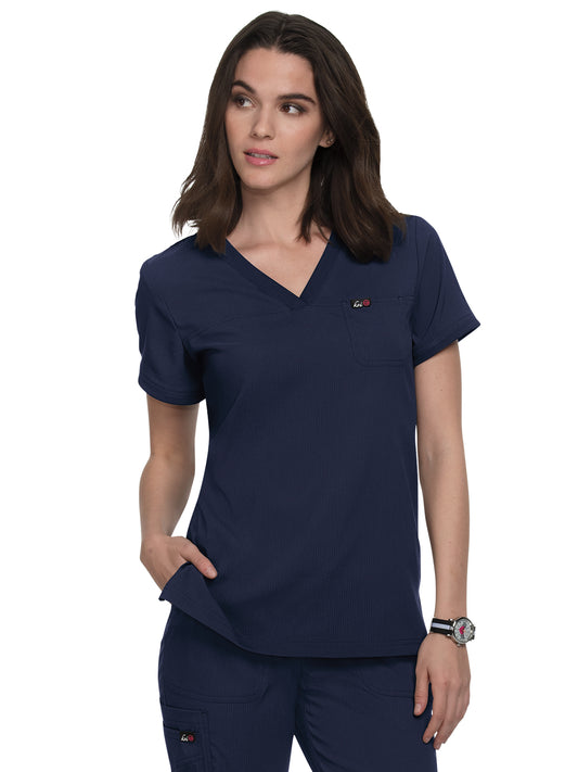 Women's 1-Pocket Stretch Tuck-In Vivacious Scrub Top - 1041 - Navy