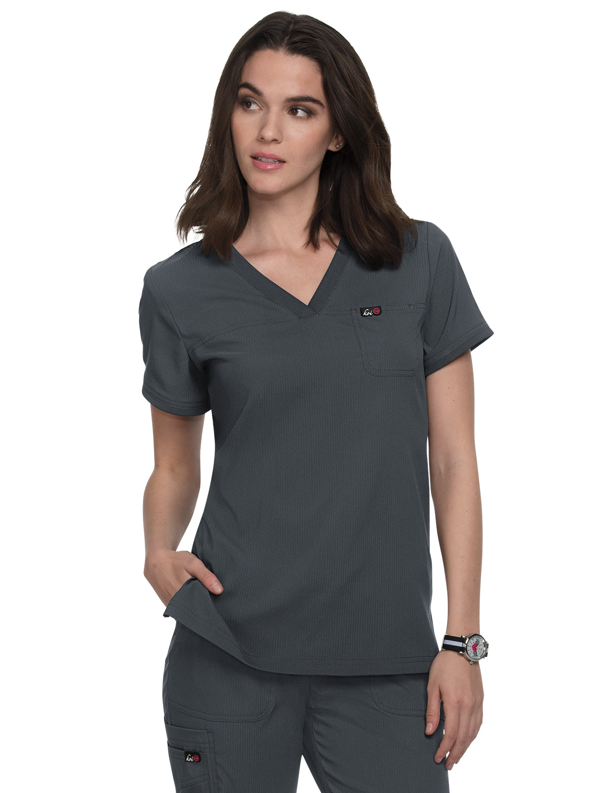 Women's 1-Pocket Stretch Tuck-In Vivacious Scrub Top - 1041 - Charcoal