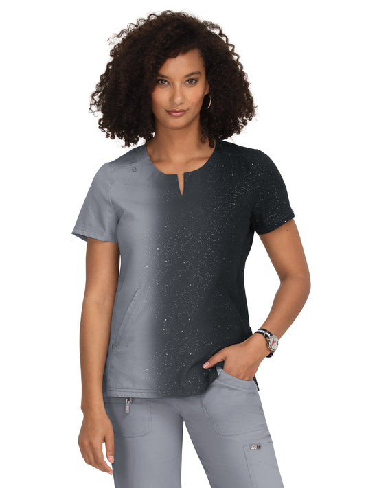 Women's 2-Pocket Ombre Split-Neck Balance Scrub Top - 1056PR - Vertical Sparkle Platinum