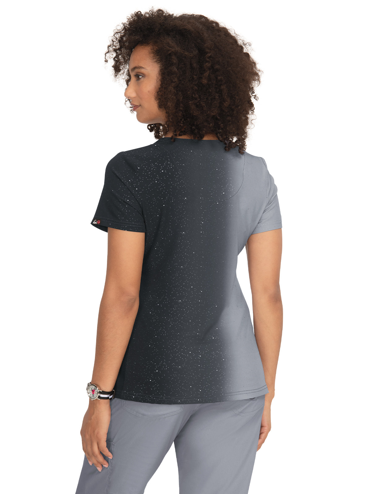 Women's 2-Pocket Ombre Split-Neck Balance Scrub Top - 1056PR - Vertical Sparkle Platinum