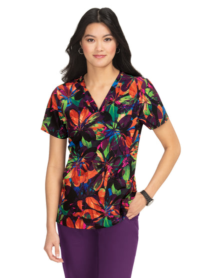 Women's V-Neck Scrub Top - 1075PR - Fallen Leaves