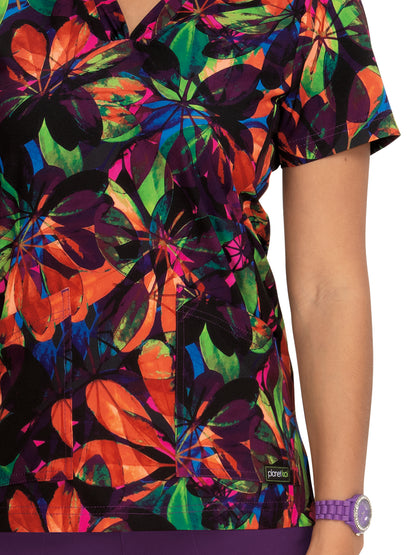 Women's V-Neck Scrub Top - 1075PR - Fallen Leaves