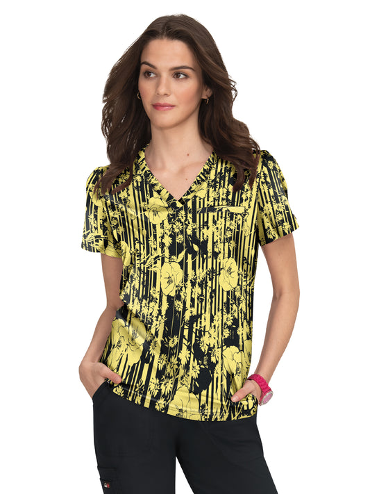 Women's 1-Pocket Print V-Neck Layla Scrub Top - 1078PR - Elegant Abstract