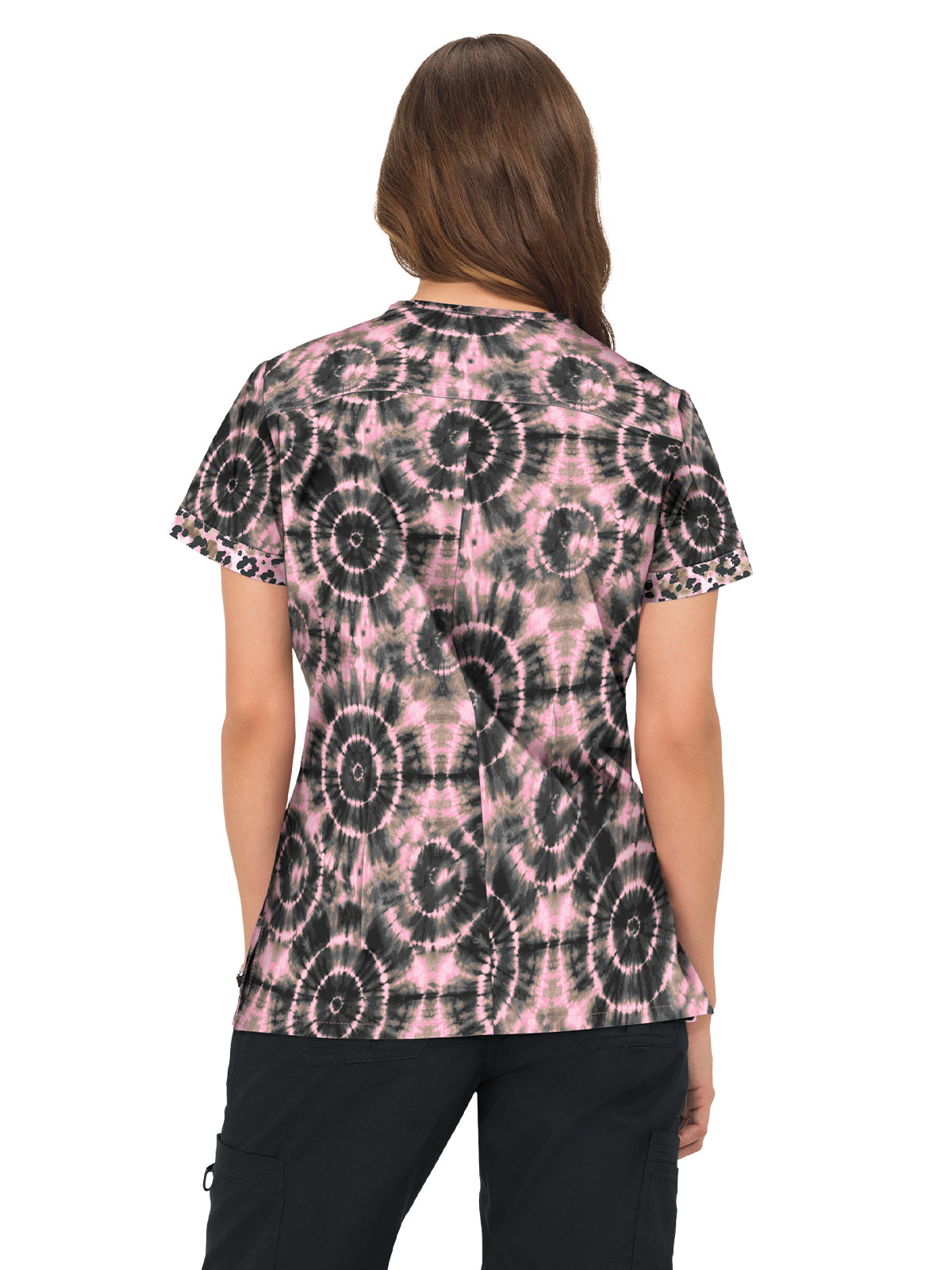 Women's 2-Pocket Split-Neck Print Naomi Scrub Top - 1080PR - Vintage Bullseye