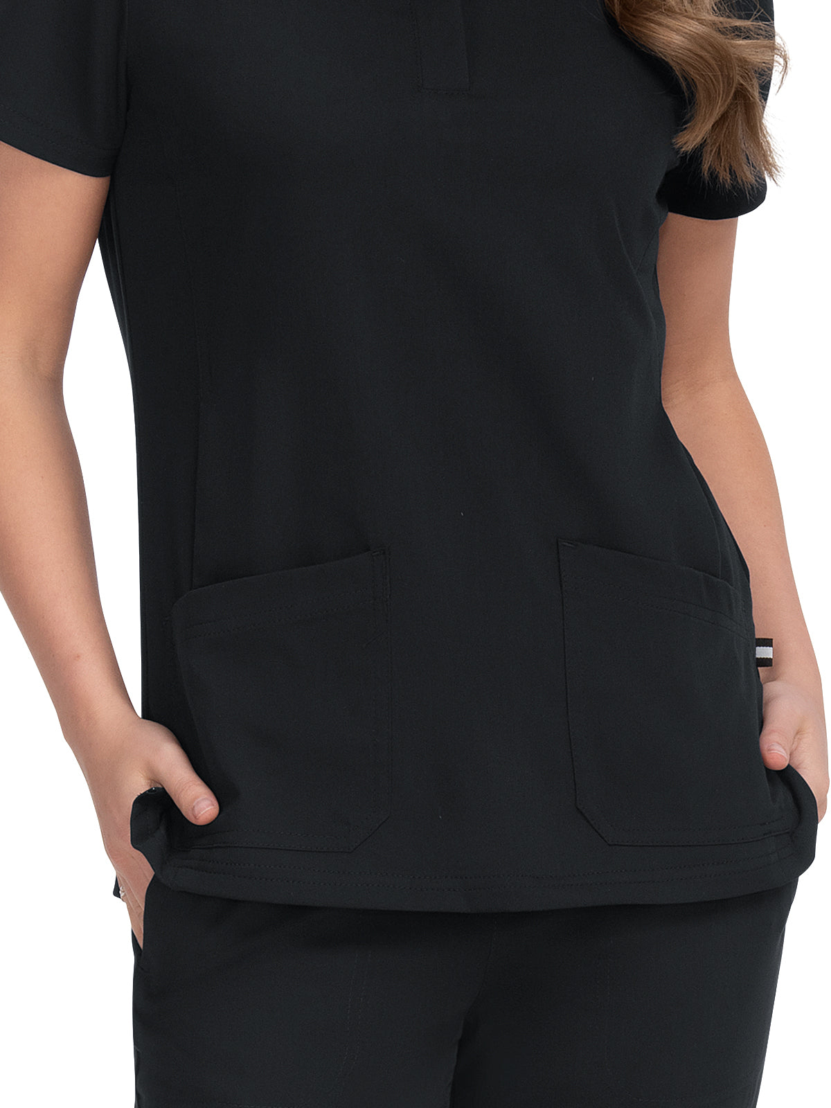 Women's 4-Pocket Zipper-Neck Mandarin Collar Driven Scrub Top - 1081 - Black