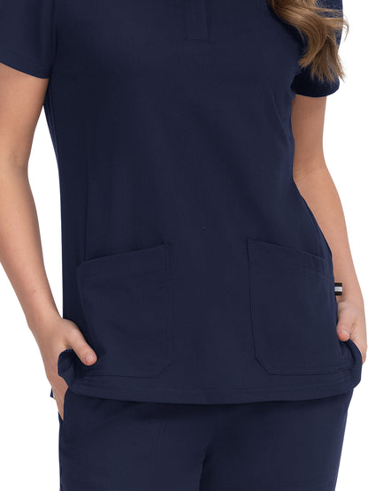 Women's 4-Pocket Zipper-Neck Mandarin Collar Driven Scrub Top - 1081 - Navy