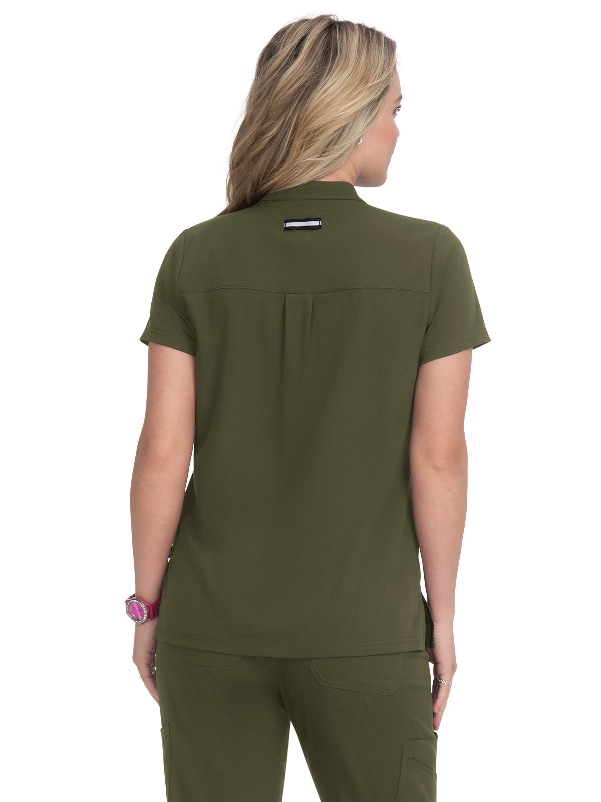 Women's 4-Pocket Zipper-Neck Mandarin Collar Driven Scrub Top - 1081 - Olive Green