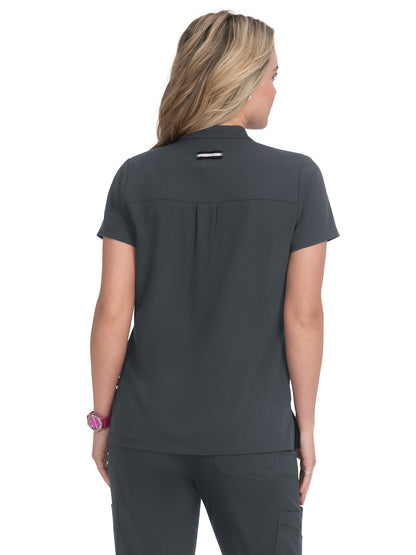 Women's 4-Pocket Zipper-Neck Mandarin Collar Driven Scrub Top - 1081 - Charcoal