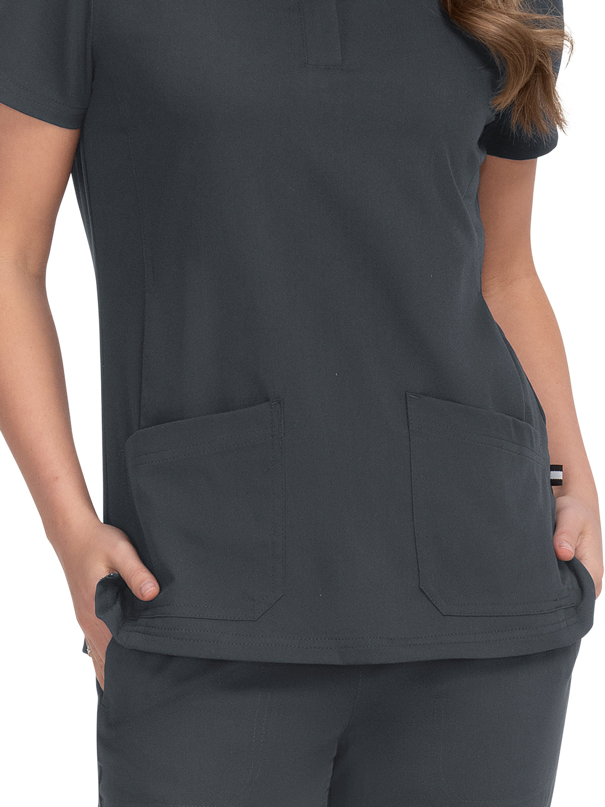 Women's 4-Pocket Zipper-Neck Mandarin Collar Driven Scrub Top - 1081 - Charcoal