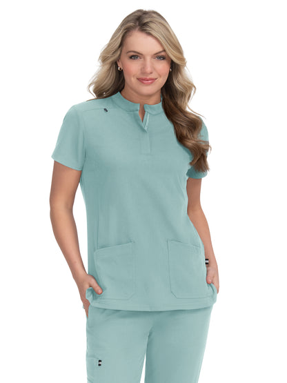 Women's 4-Pocket Zipper-Neck Mandarin Collar Driven Scrub Top - 1081 - Sage