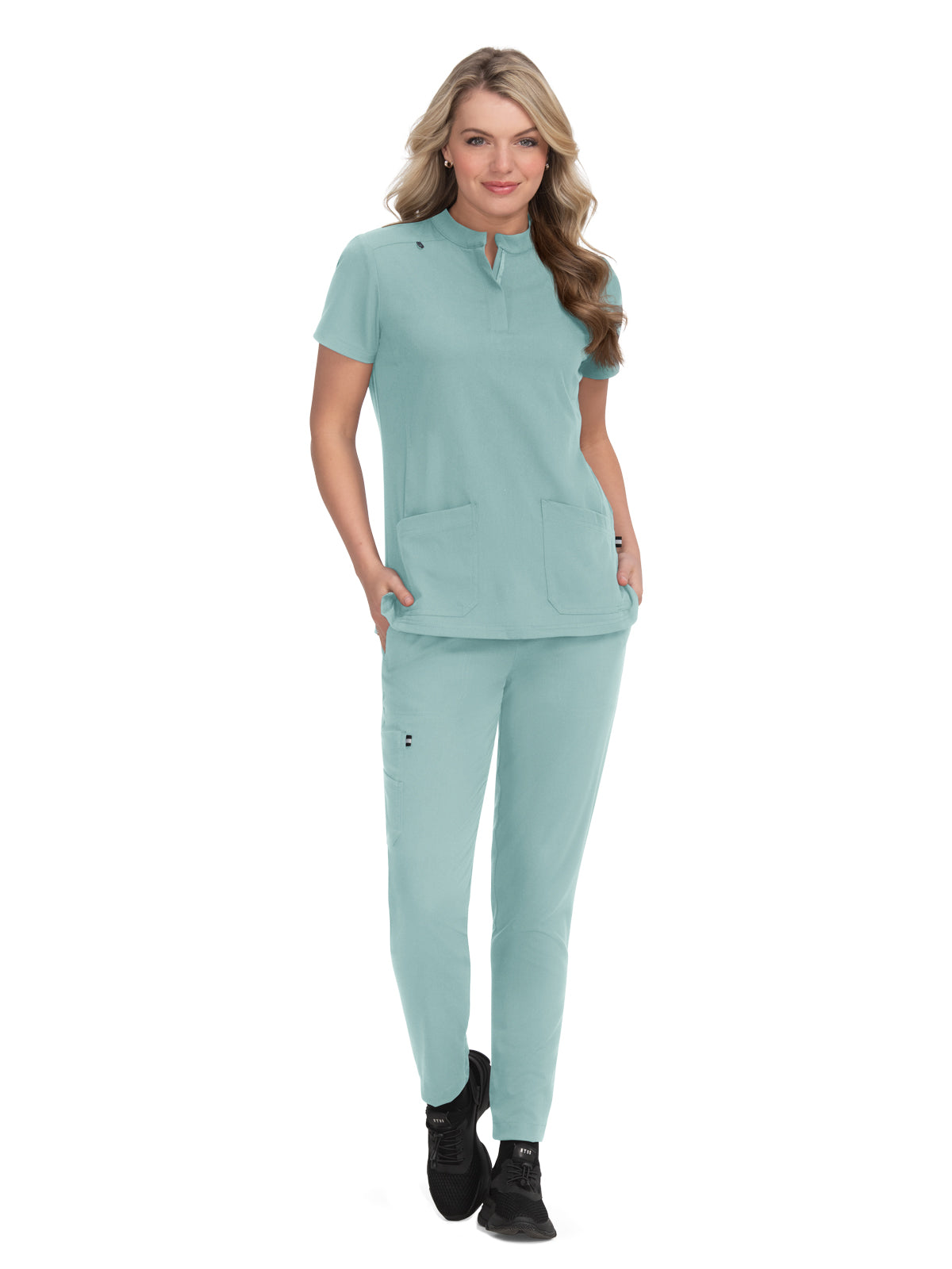 Women's 4-Pocket Zipper-Neck Mandarin Collar Driven Scrub Top - 1081 - Sage