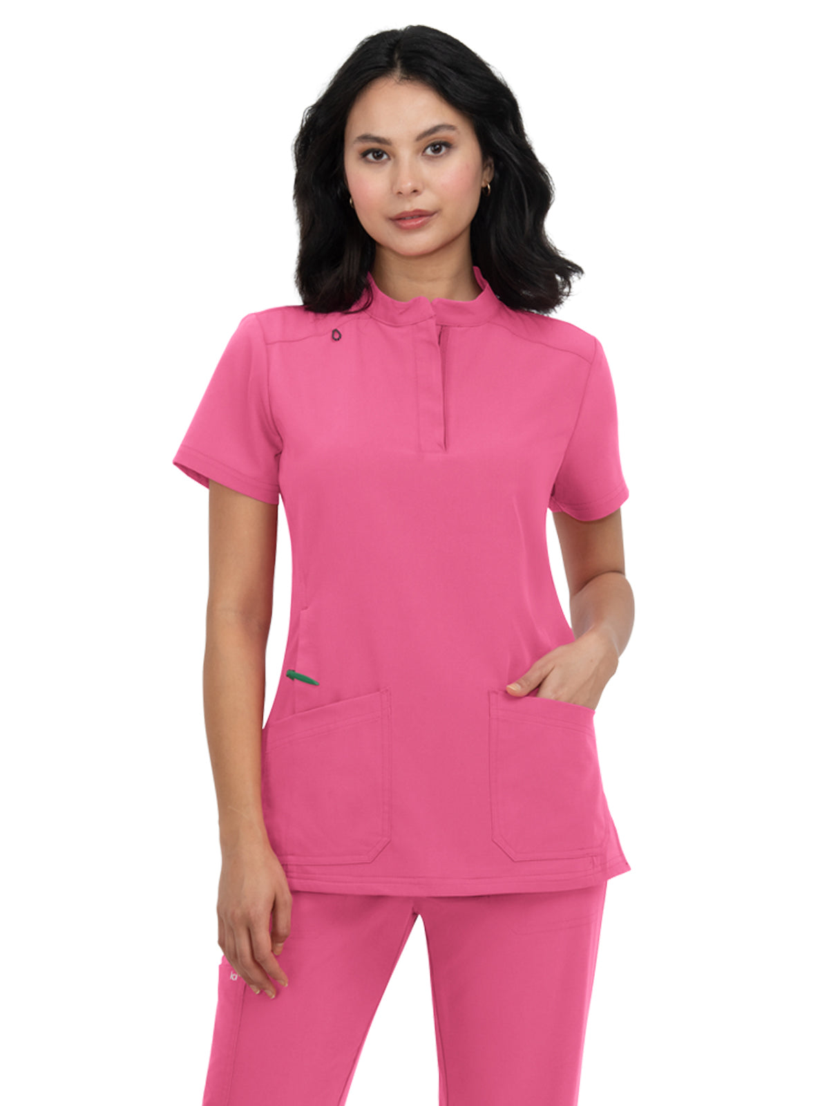 Women's 4-Pocket Zipper-Neck Mandarin Collar Driven Scrub Top - 1081 - Geranium