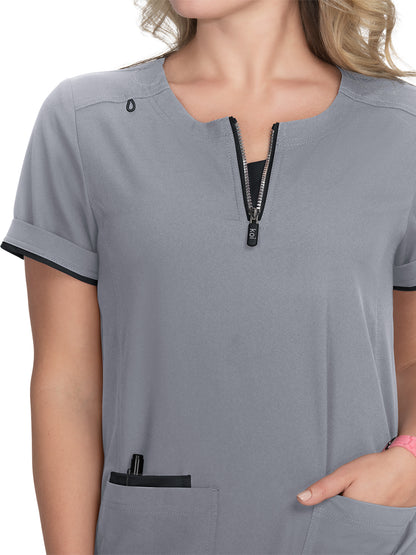 Women's 3-Pocket Zipper-Neck Performance Scrub Top - 1086 - Platinum Grey