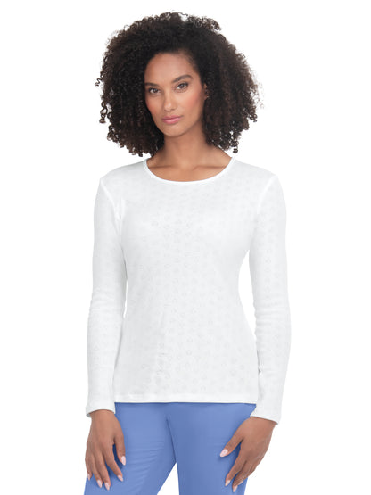 Women's Long Sleeve Tee - 1110 - Heart Pointelle White