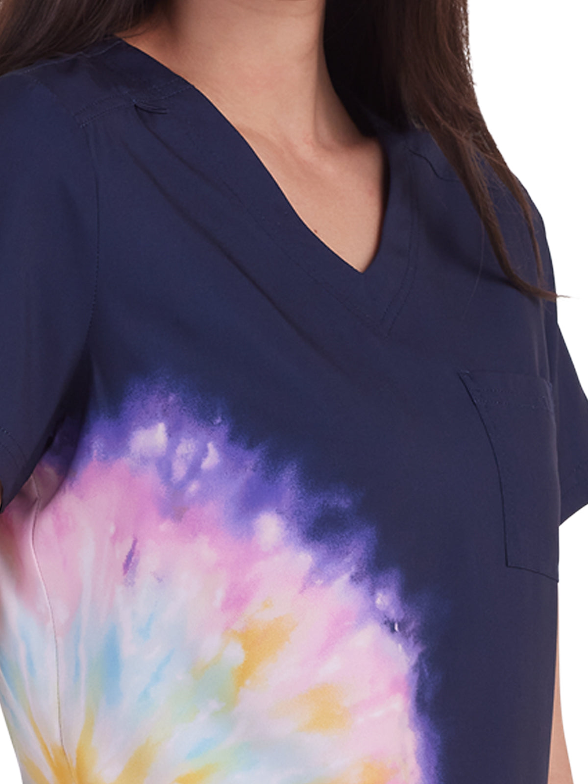 Women's Tie Dye V-Neck Stretch Lani Scrub Top - 1114PLM - Tie Dye Splash