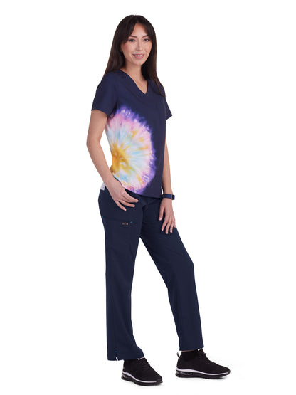 Women's Tie Dye V-Neck Stretch Lani Scrub Top - 1114PLM - Tie Dye Splash