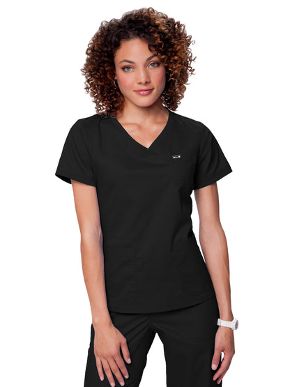 Women's 3-Pocket Soft Rib Trim V-Neck Nicole Scrub Top - 247 - Black