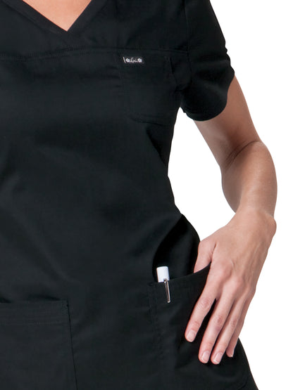 Women's 3-Pocket Soft Rib Trim V-Neck Nicole Scrub Top - 247 - Black