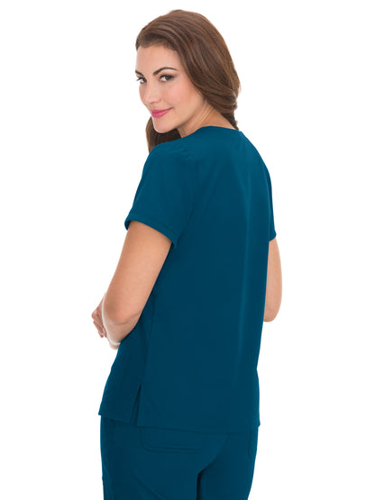 Women's 3-Pocket Soft Rib Trim V-Neck Nicole Scrub Top - 247 - Caribbean