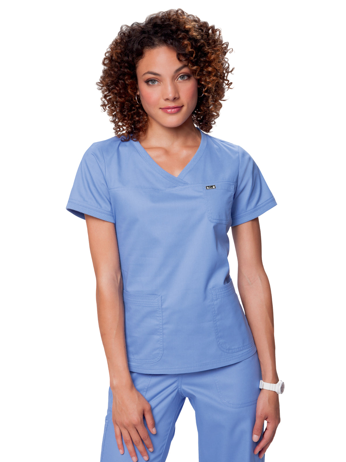 Women's 3-Pocket Soft Rib Trim V-Neck Nicole Scrub Top - 247 - True Ceil