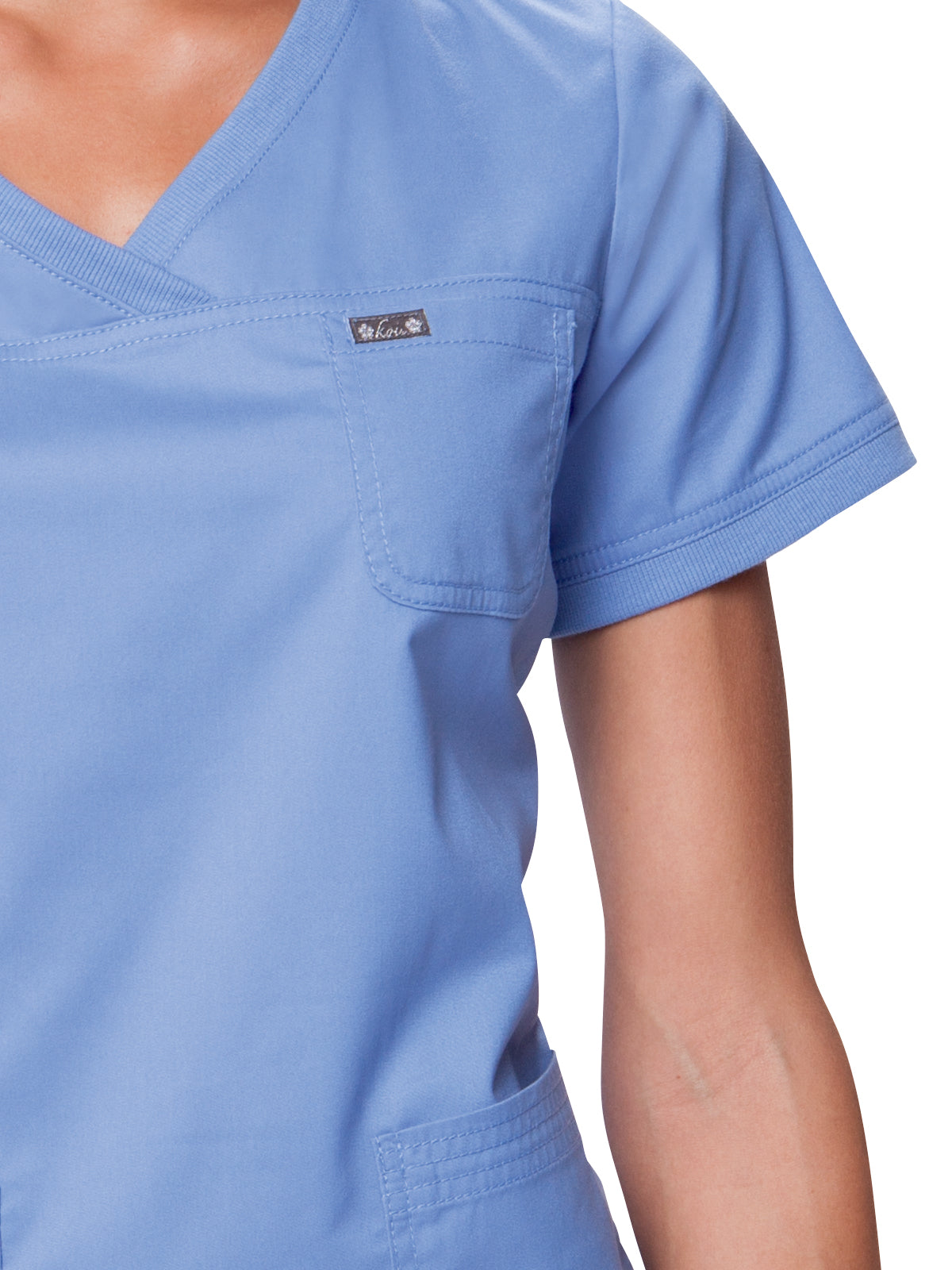 Women's 3-Pocket Soft Rib Trim V-Neck Nicole Scrub Top - 247 - True Ceil