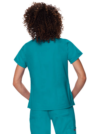 Women's 3-Pocket Soft Rib Trim V-Neck Nicole Scrub Top - 247 - Turquoise (Bright Teal)