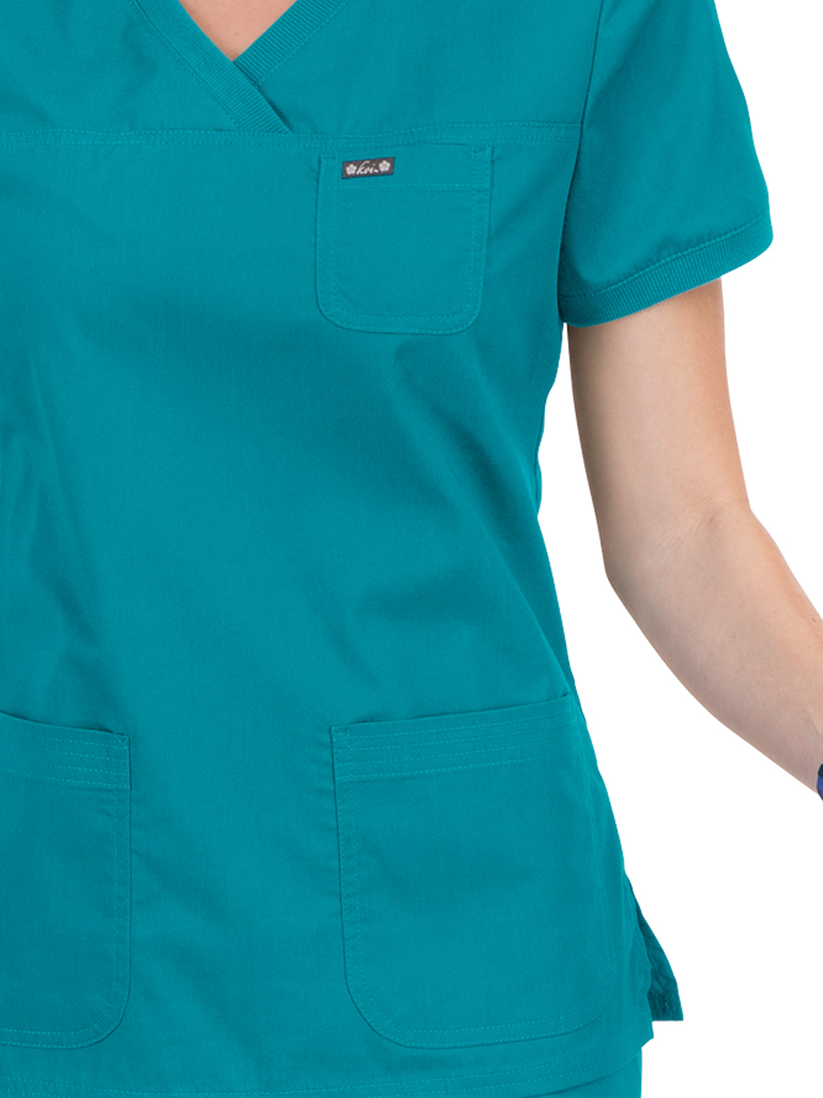 Women's 3-Pocket Soft Rib Trim V-Neck Nicole Scrub Top - 247 - Turquoise (Bright Teal)