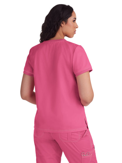 Women's 3-Pocket Soft Rib Trim V-Neck Nicole Scrub Top - 247 - Geranium