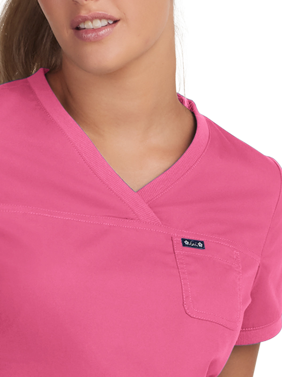 Women's 3-Pocket Soft Rib Trim V-Neck Nicole Scrub Top - 247 - Geranium