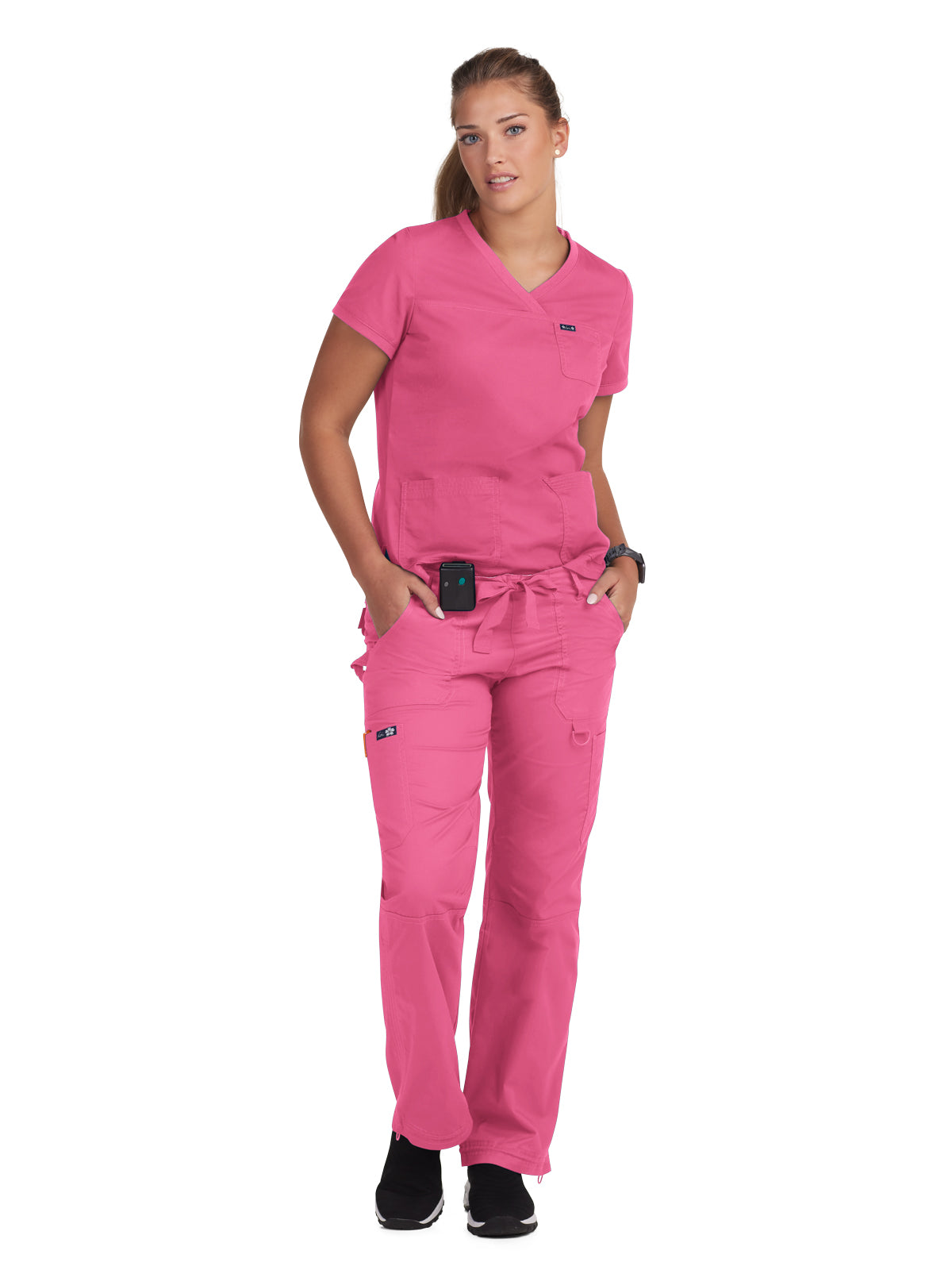 Women's 3-Pocket Soft Rib Trim V-Neck Nicole Scrub Top - 247 - Geranium