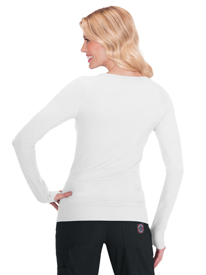 Women's Stretch Long-Sleeve Seamless Knit Divine Underscrub Tee - 315 - White