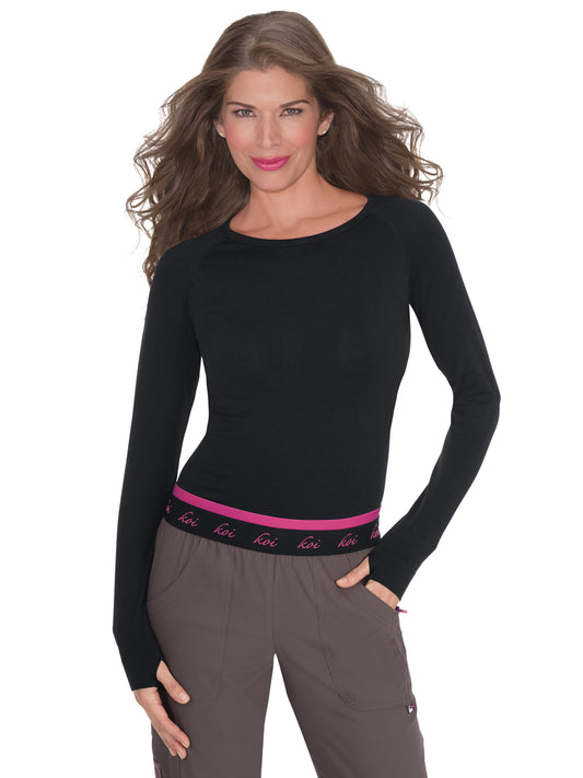 Women's Stretch Long-Sleeve Seamless Knit Divine Underscrub Tee - 315 - Black