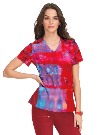 Women's 2-Pocket Stretch Ombre Print Reform Scrub Top - 370PLM - Vibrant Watercolor