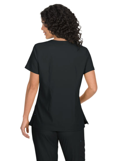 Women's Mock-Wrap Neck Katie Scrub Top - 374 - Black