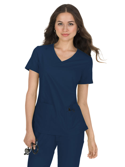 Women's Mock-Wrap Neck Katie Scrub Top - 374 - Navy