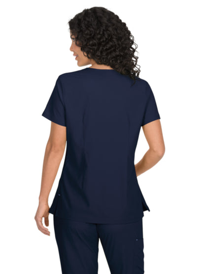 Women's Mock-Wrap Neck Katie Scrub Top - 374 - Navy