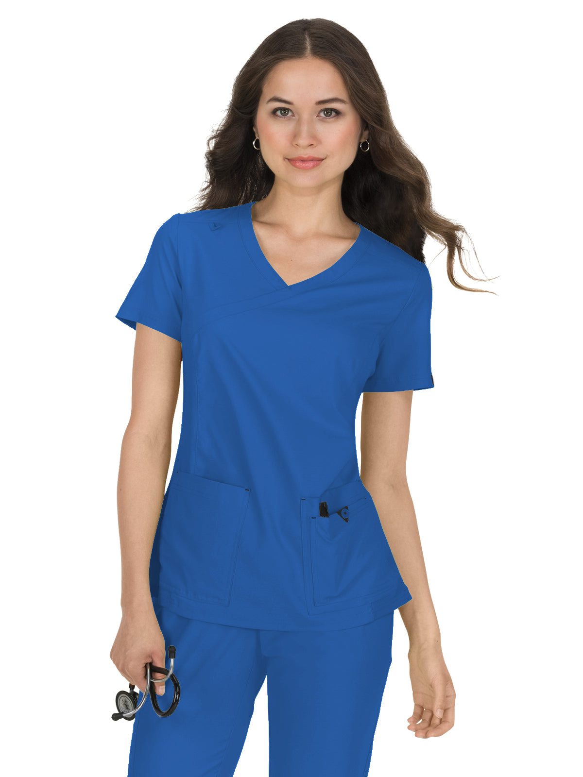 Women's Mock-Wrap Neck Katie Scrub Top - 374 - Royal Blue