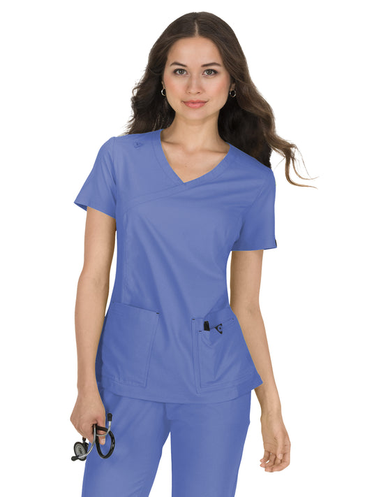 Women's Mock-Wrap Neck Katie Scrub Top - 374 - True Ceil