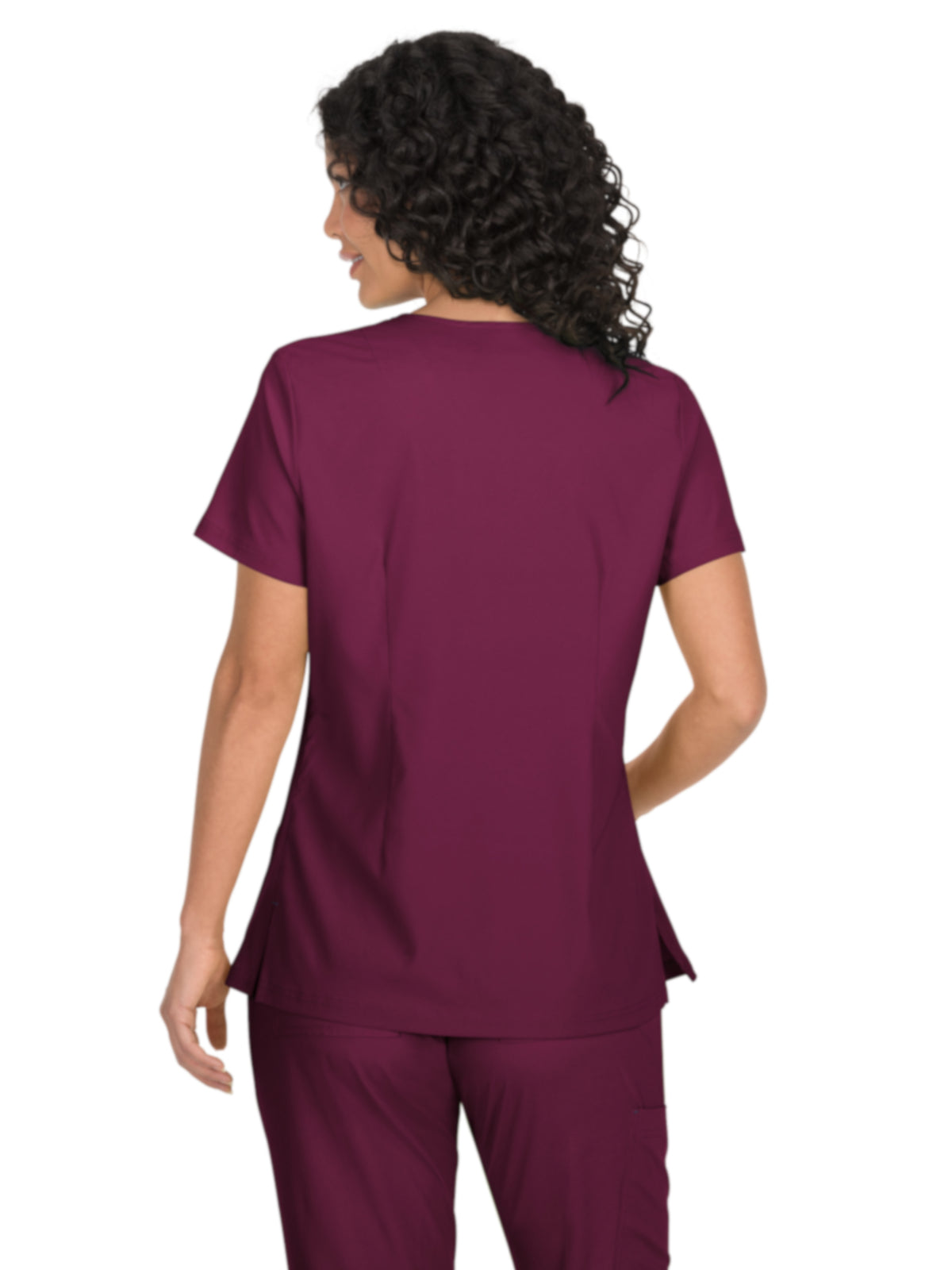 Women's Mock-Wrap Neck Katie Scrub Top - 374 - Wine