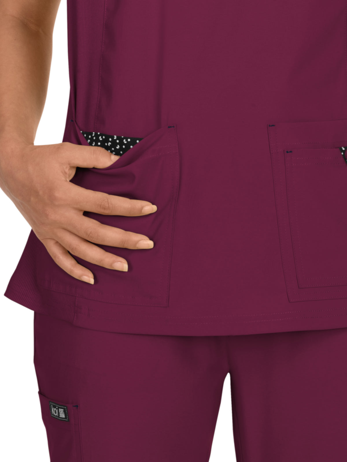 Women's Mock-Wrap Neck Katie Scrub Top - 374 - Wine