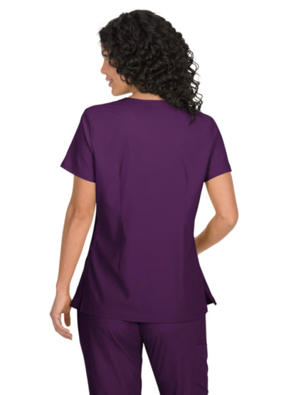 Women's Mock-Wrap Neck Katie Scrub Top - 374 - Eggplant