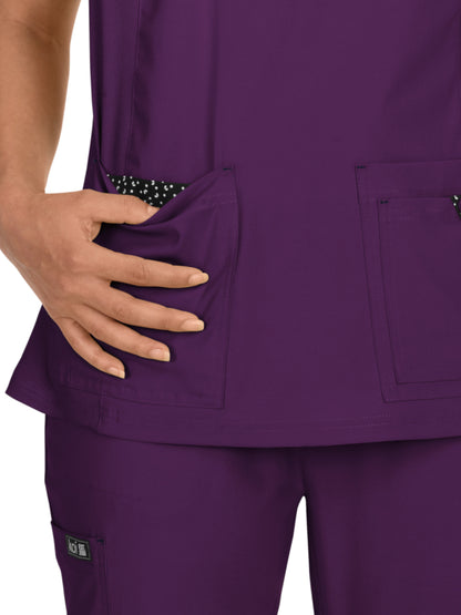 Women's Mock-Wrap Neck Katie Scrub Top - 374 - Eggplant