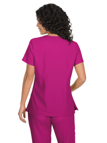 Women's Mock-Wrap Neck Katie Scrub Top - 374 - Azalea Pink