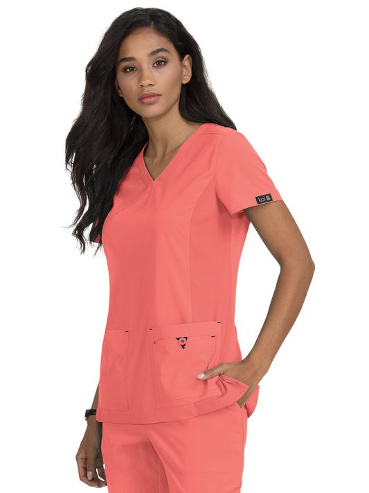 Women's Mock-Wrap Neck Katie Scrub Top - 374 - Coral