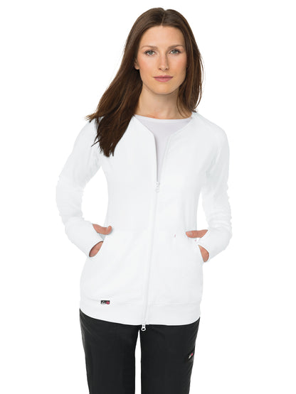 Women's 3-Pocket 2-Way Zipper Clarity Scrub Jacket - 445 - White