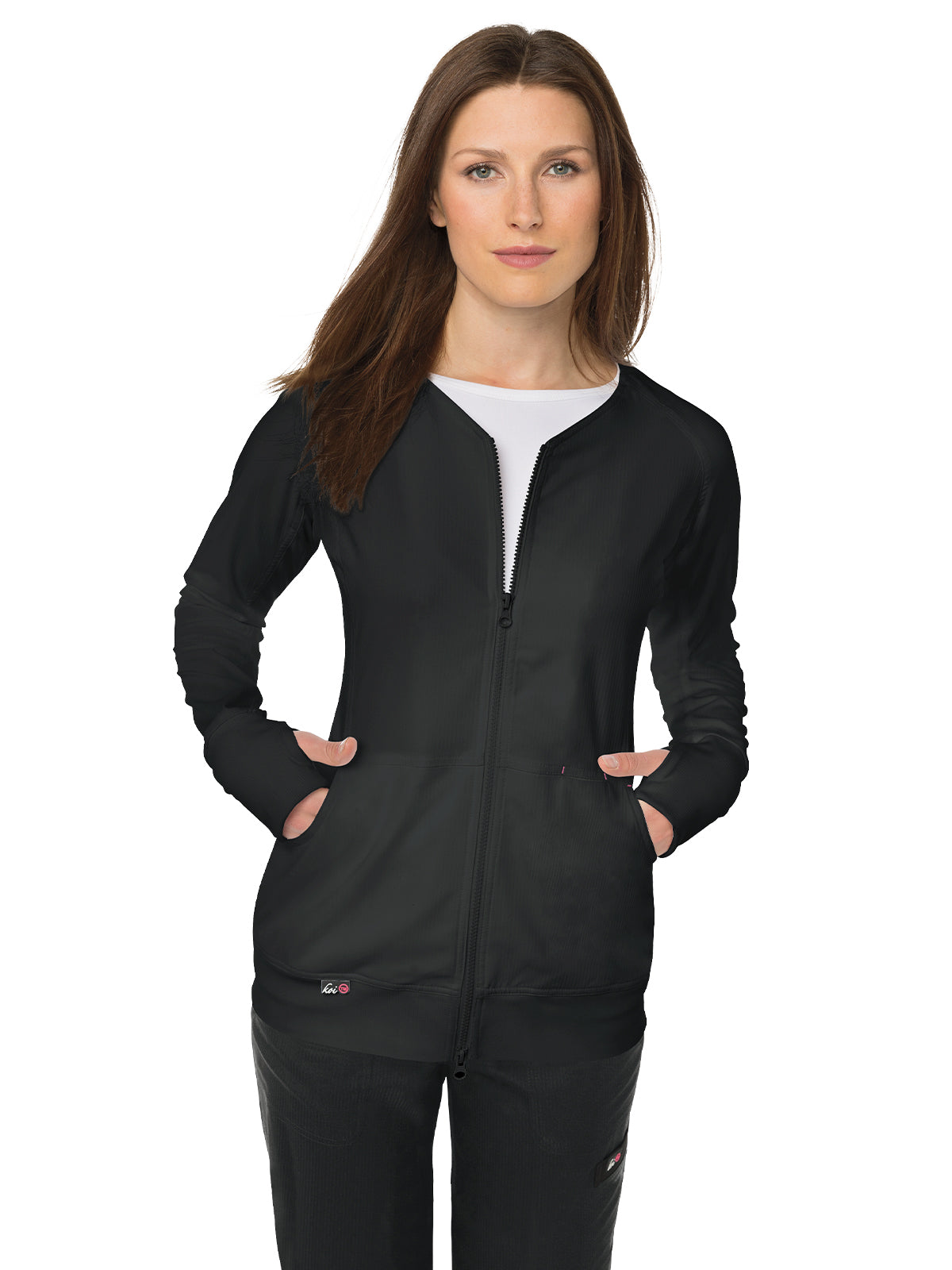 Women's 3-Pocket 2-Way Zipper Clarity Scrub Jacket - 445 - Black