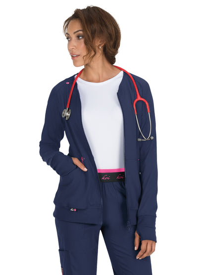 Women's 3-Pocket 2-Way Zipper Clarity Scrub Jacket - 445 - Navy