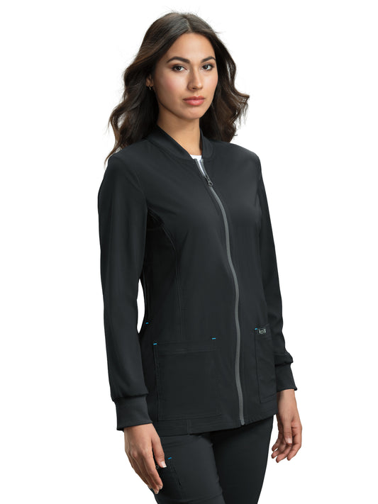 Women's 4-Pocket Rib Collar Andrea Scrub Jacket - 450 - Black